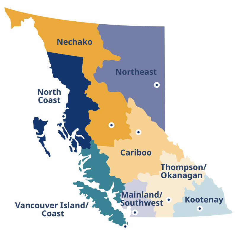 Map of BC with labeled regions.