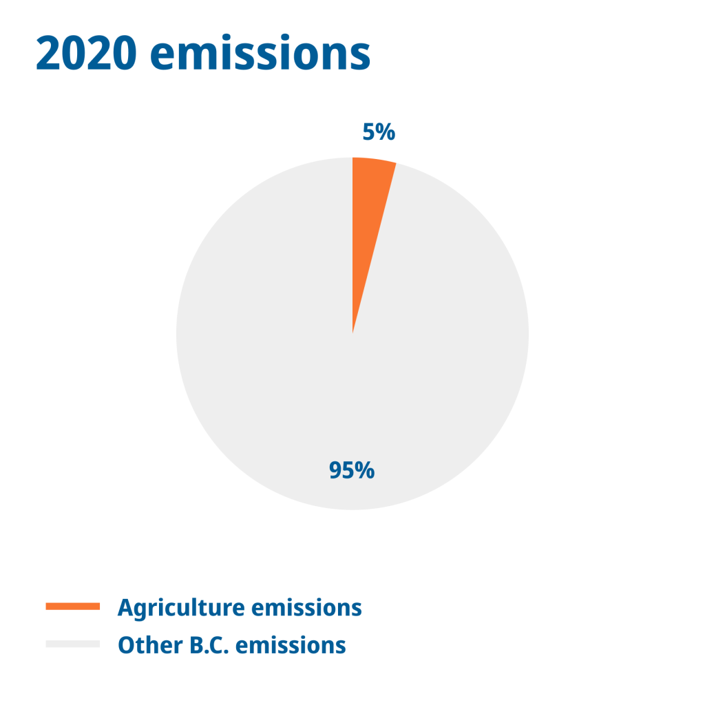 Agriculture caused 5% of emissions in B.C. in 2020.
