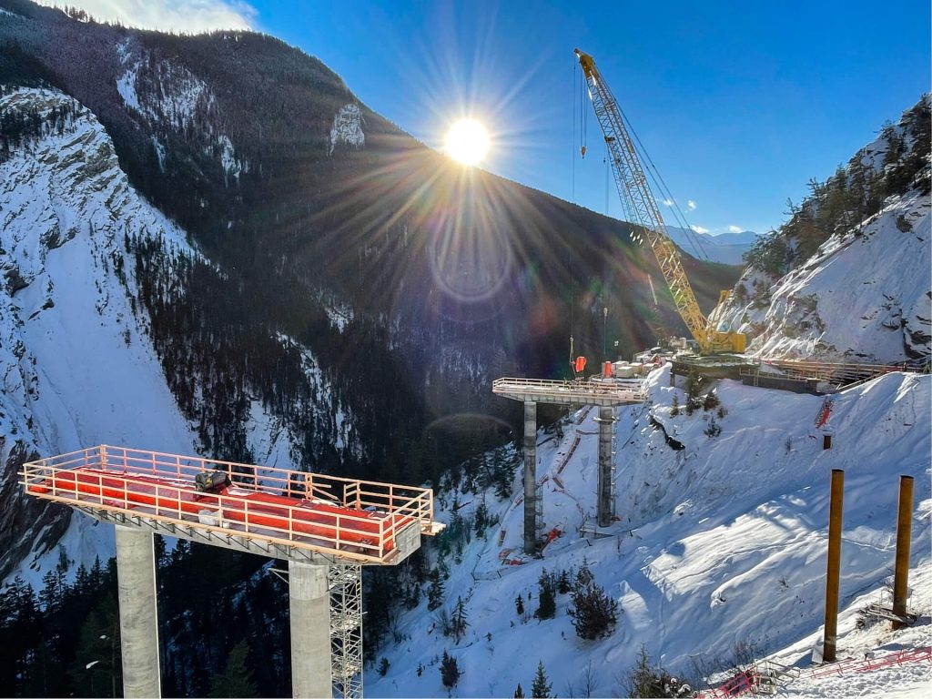 A highway bridge being constructed.