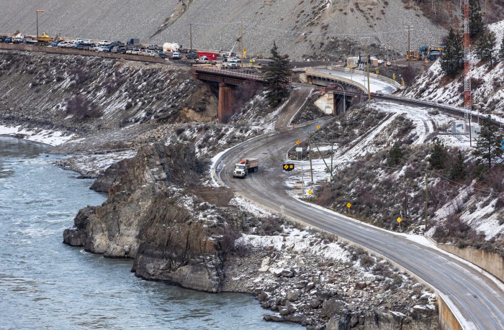 Flooding washed out parts of Highway 97C through the Fraser Canyon in November 2021. 