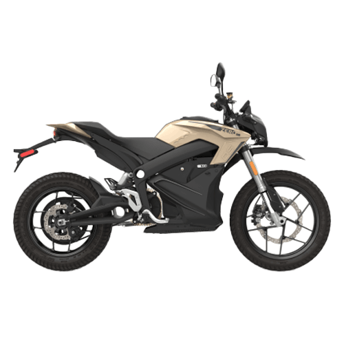A gold and black electric motorcycle.